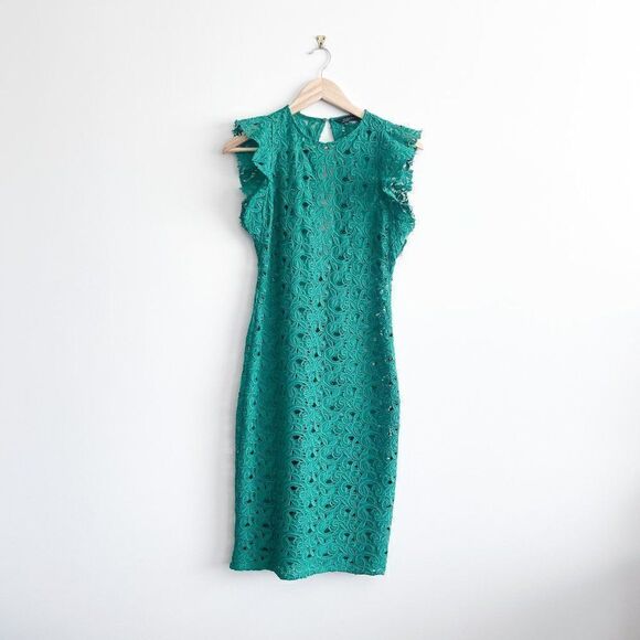 ZARA Guipure Lace Tube Midi Dress Flutter Cap Sleeves // size medium - Picture 3 of 11